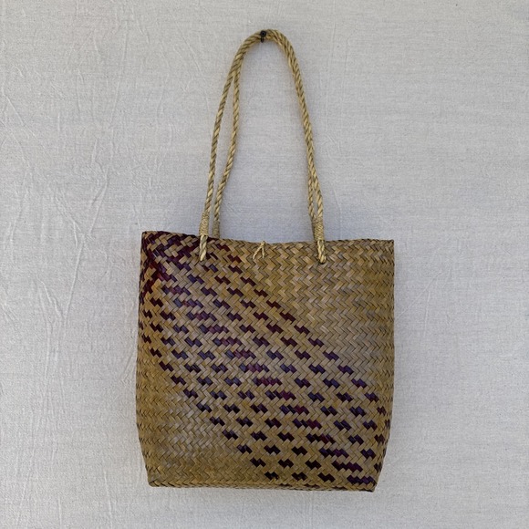 Natural‎ Papyrus Basket Handwoven Bag Medium Sz 11"X10"X4" Boho - Picture 5 of 10